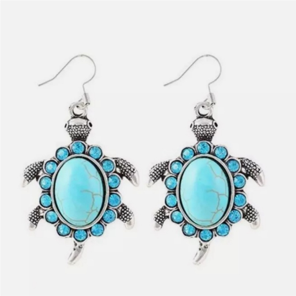 Turtle Animal Studs Hook Turquoise Earrings